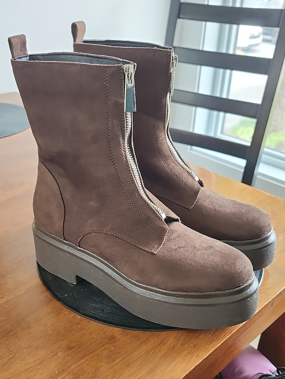 Call It Spring Brown Suede-like Platform Front-Zip Boots Size 9